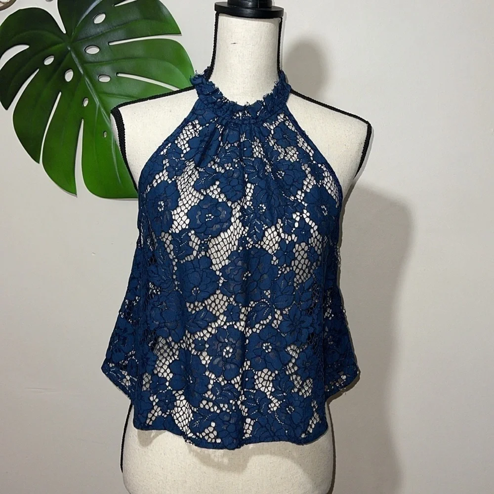 Free People Sweet Meadow Dreams Lace Top in Blue XS